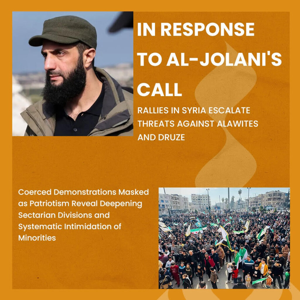 In Response to Al-Jolani's Call: Rallies in Syria Escalate Threats Against Alawites and Druze