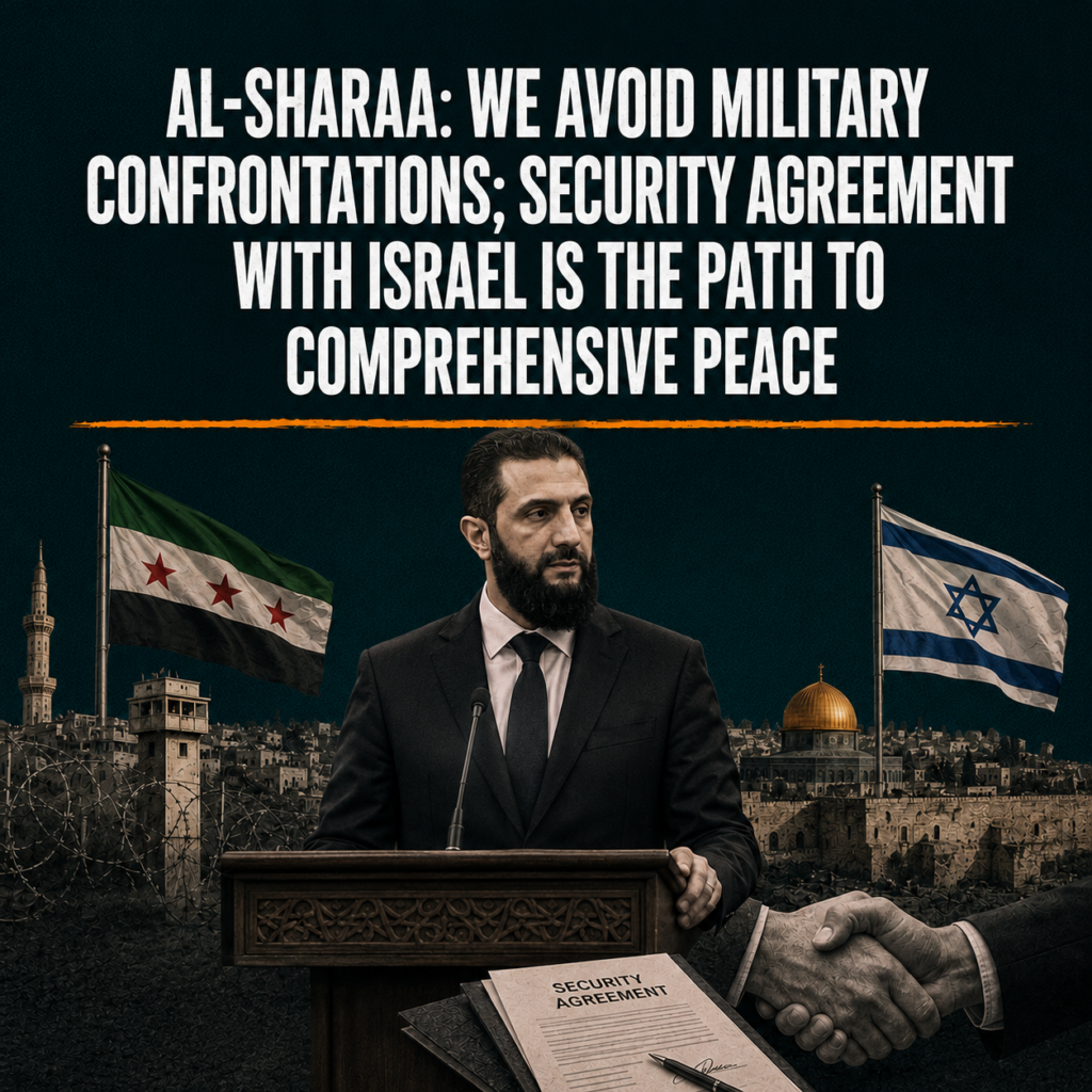 Al-Sharaa: We Avoid Military Confrontations; Security Agreement with Israel is the Path to Comprehensive Peace